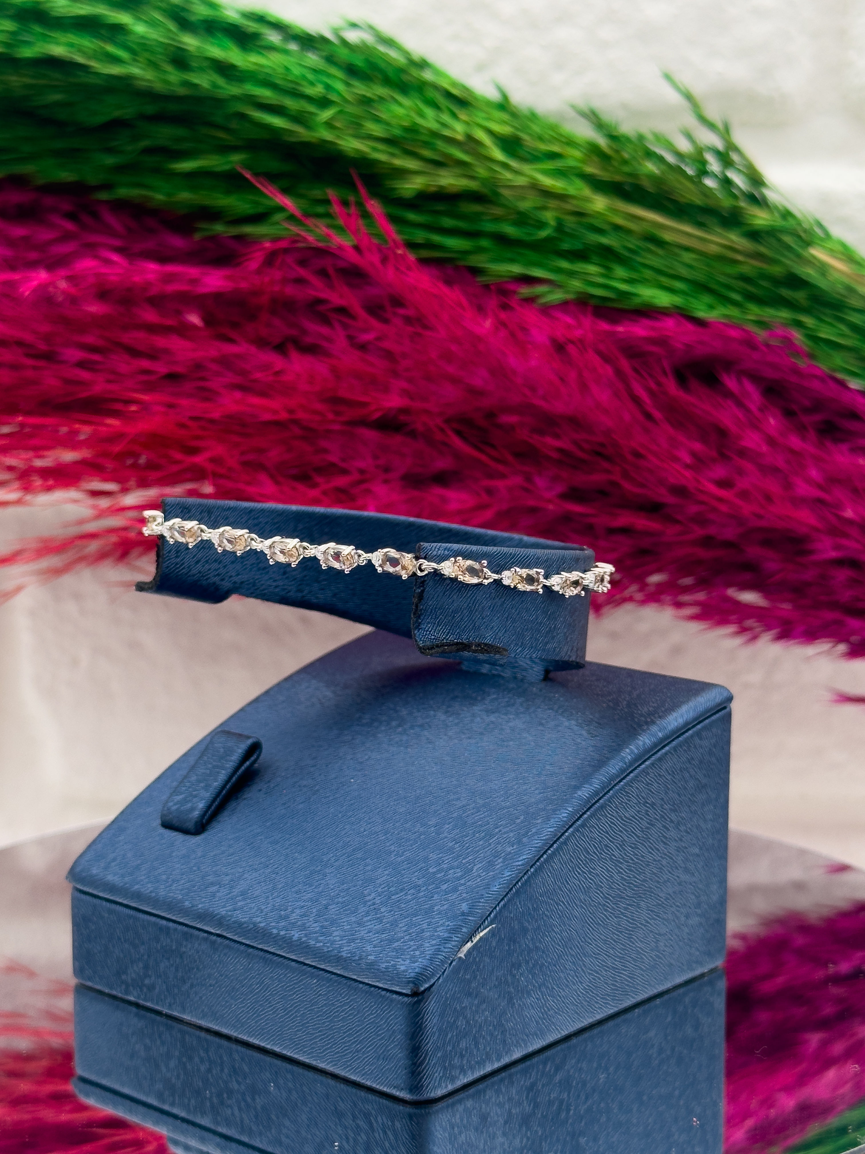 925 Ayar Gümüş Sitrin Taşlı Spor Su Yolu Modeli Zarif Kadın Bileklik