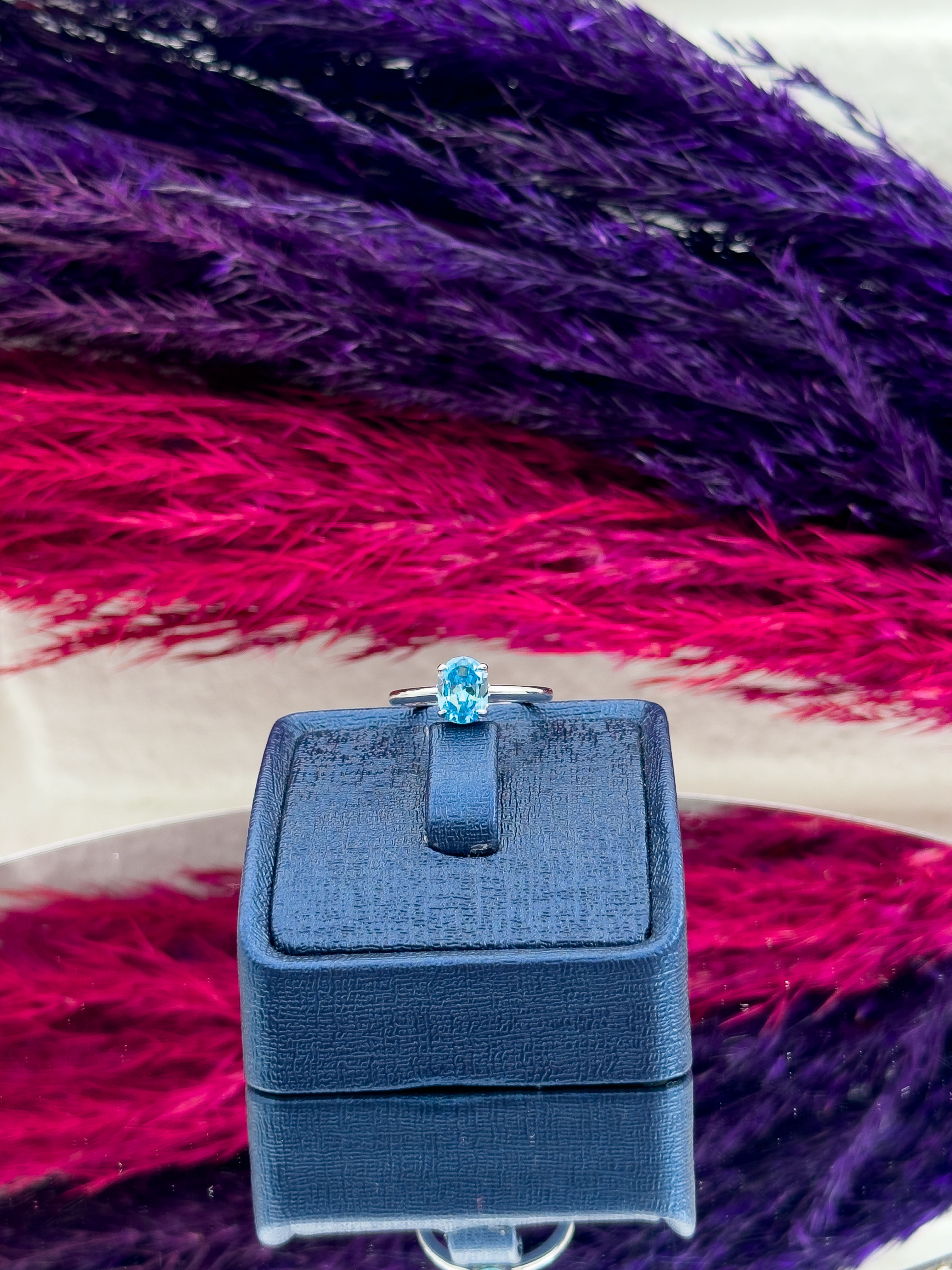 925 Ayar Gümüş Aquamarin Taşlı Pırlanta Montürlü Popüler Kadın Yüzük