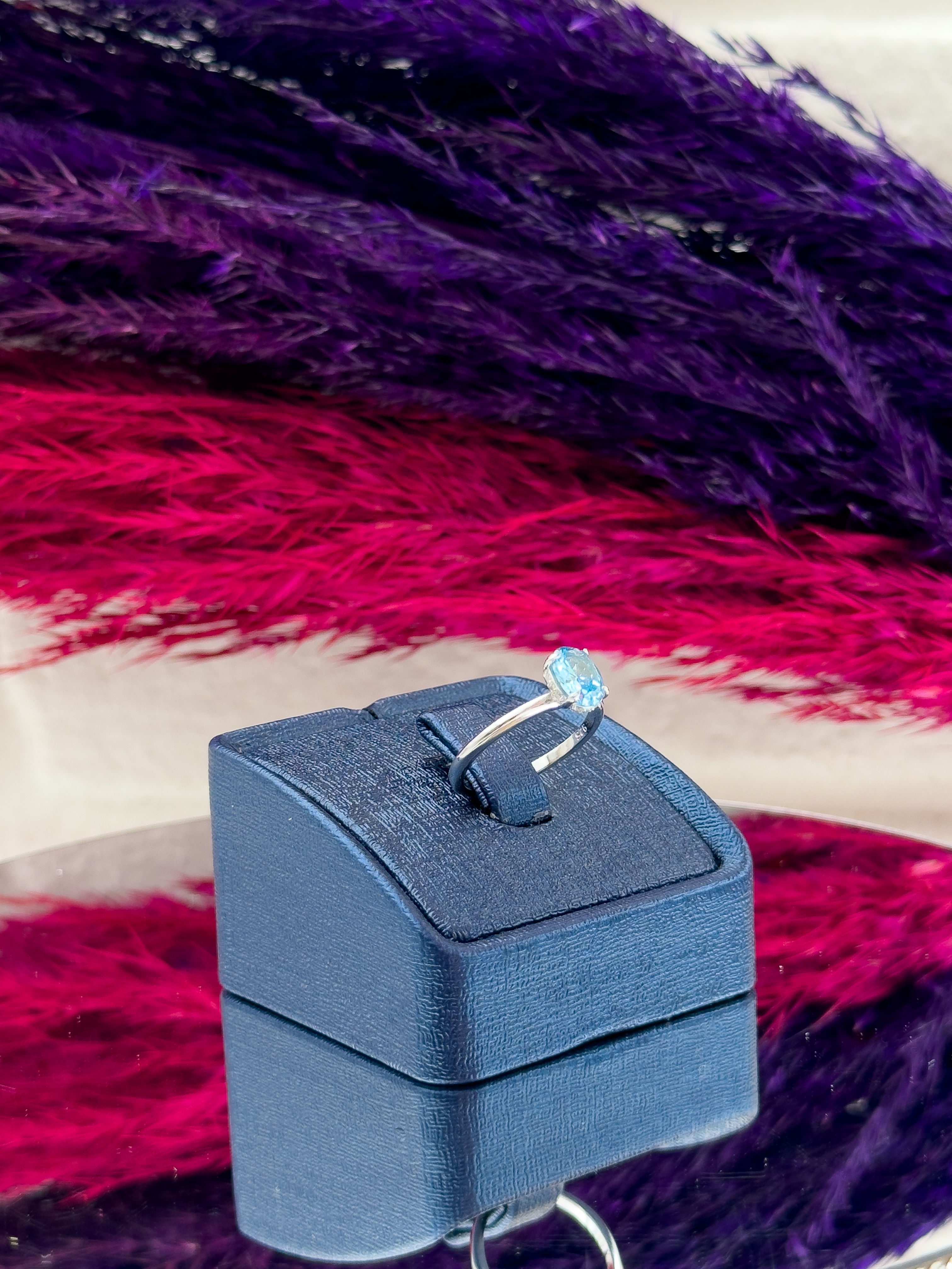 925 Ayar Gümüş Aquamarin Taşlı Pırlanta Montürlü Popüler Kadın Yüzük