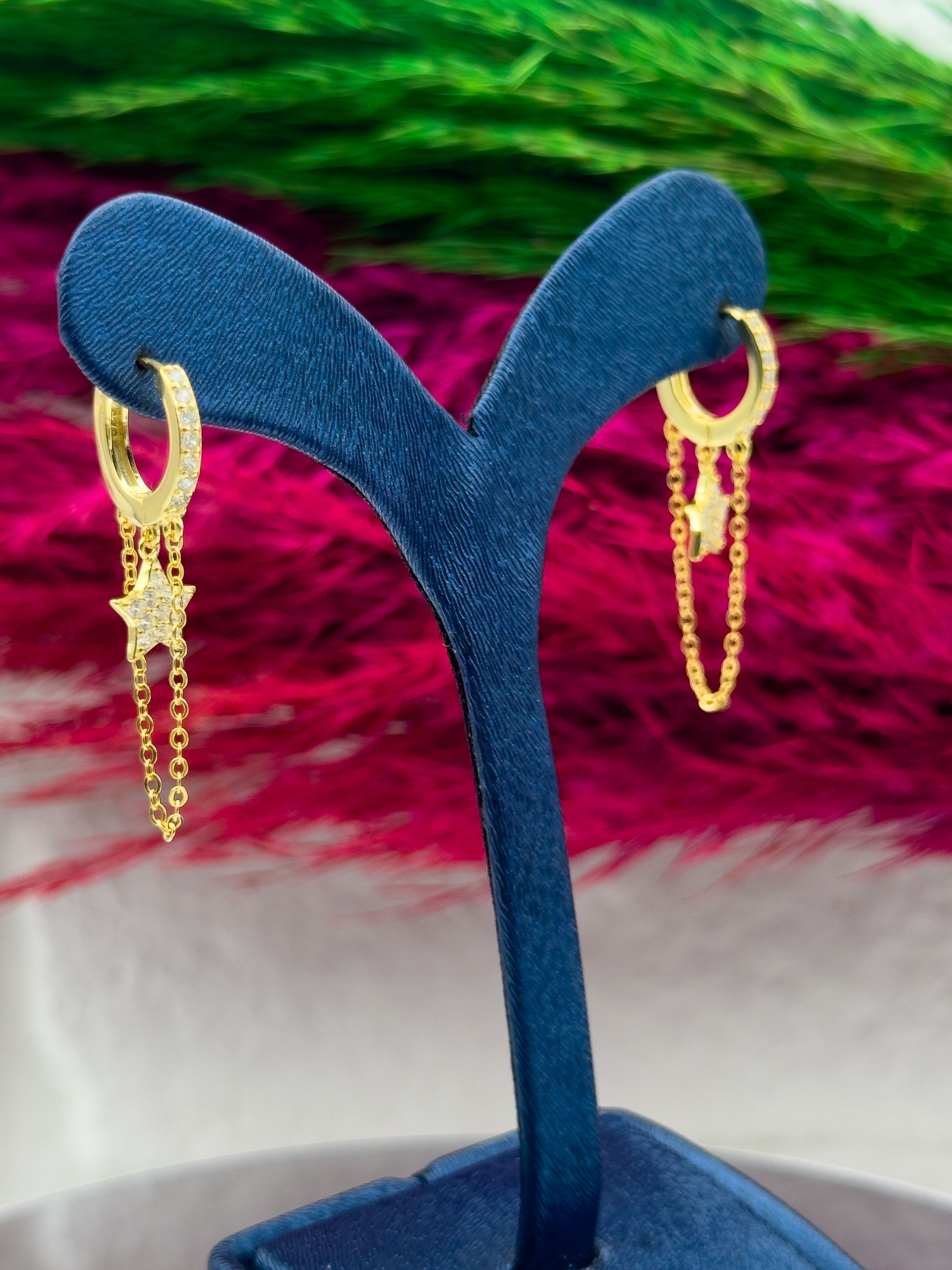 925 Ayar Gümüş Gold Renk Özel Tasarım Yıldız Modeli Popüler Kadın Küpe