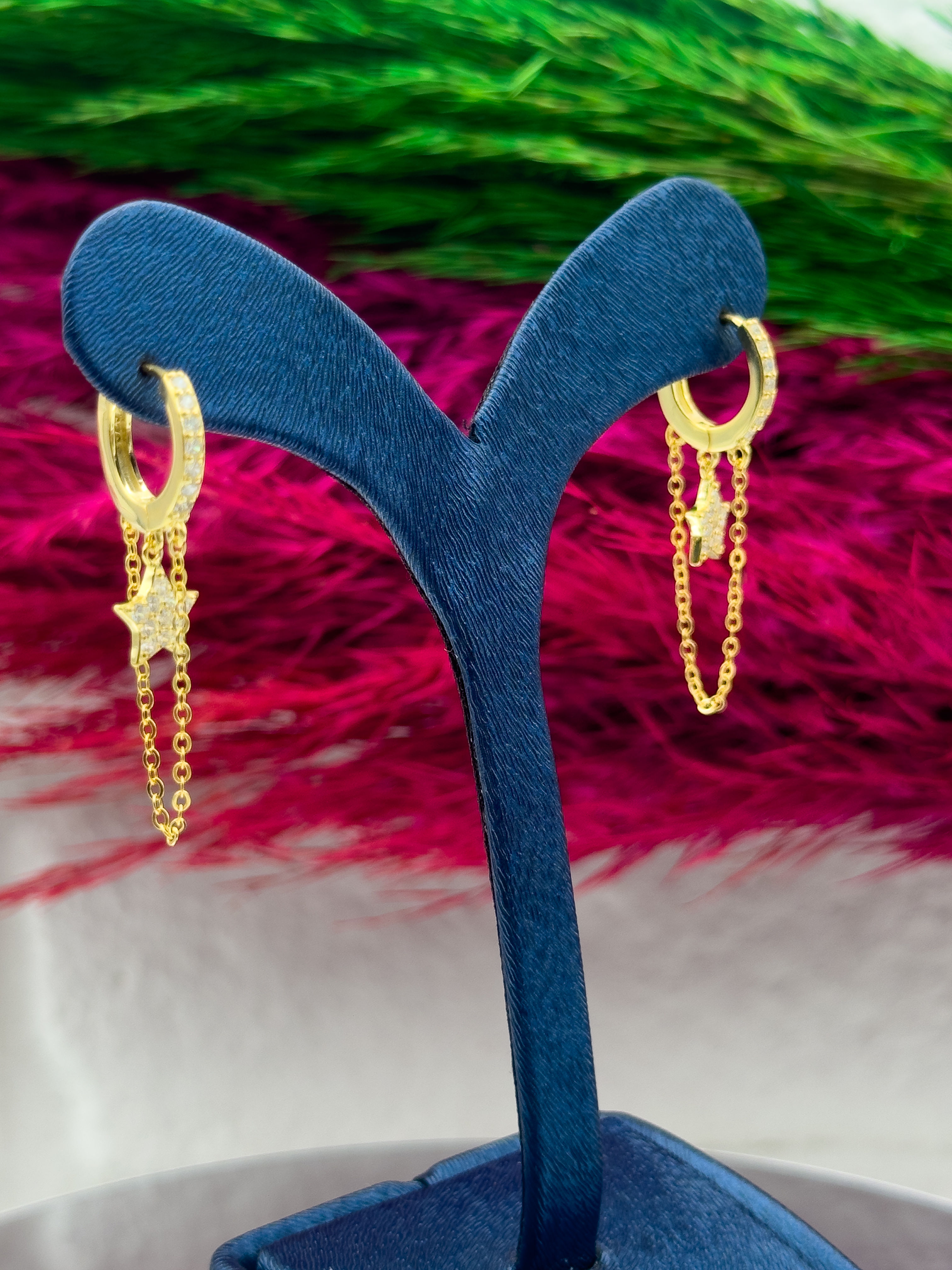 925 Ayar Gümüş Gold Renk Özel Tasarım Yıldız Modeli Popüler Kadın Küpe