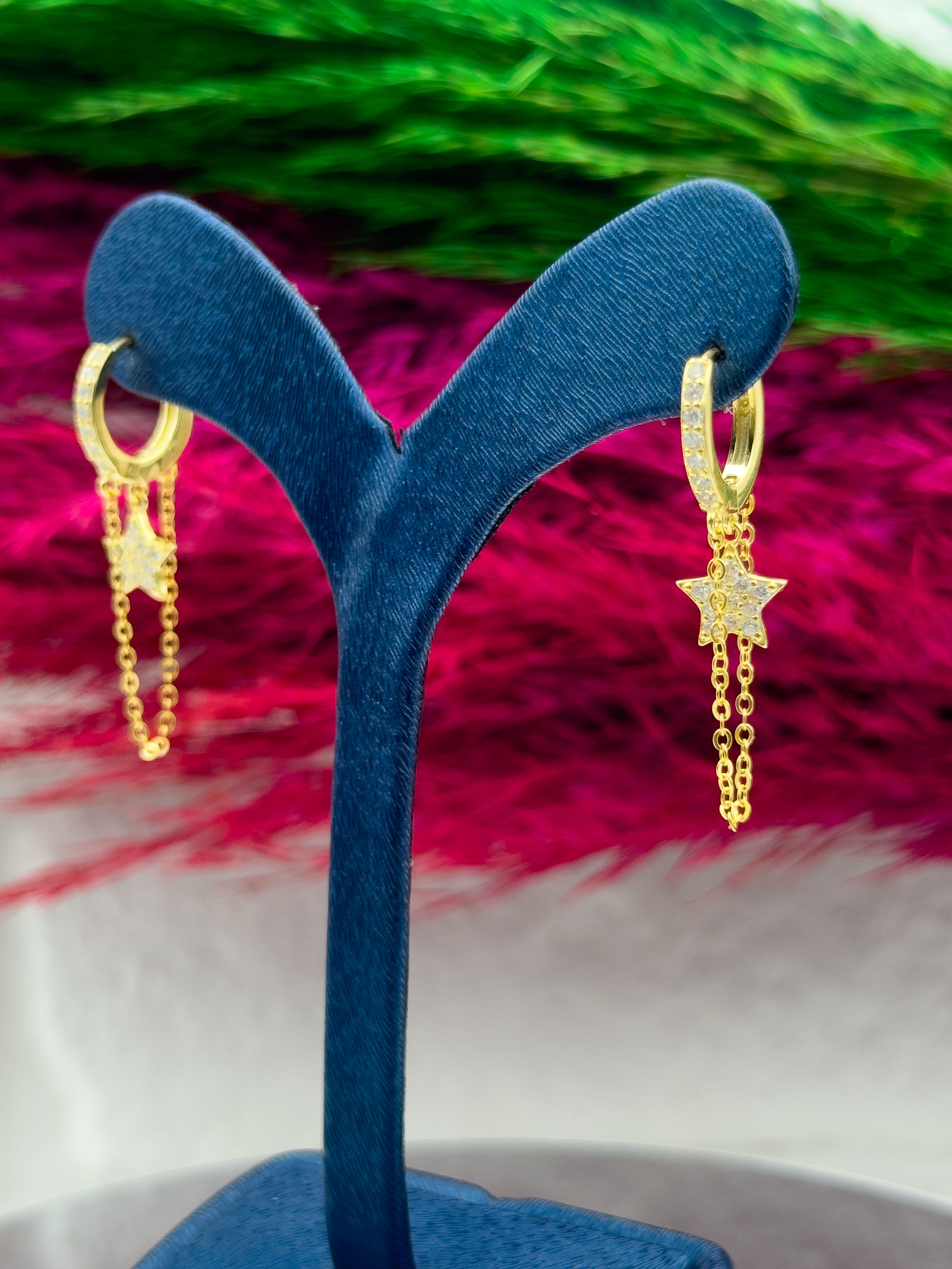 925 Ayar Gümüş Gold Renk Özel Tasarım Yıldız Modeli Popüler Kadın Küpe