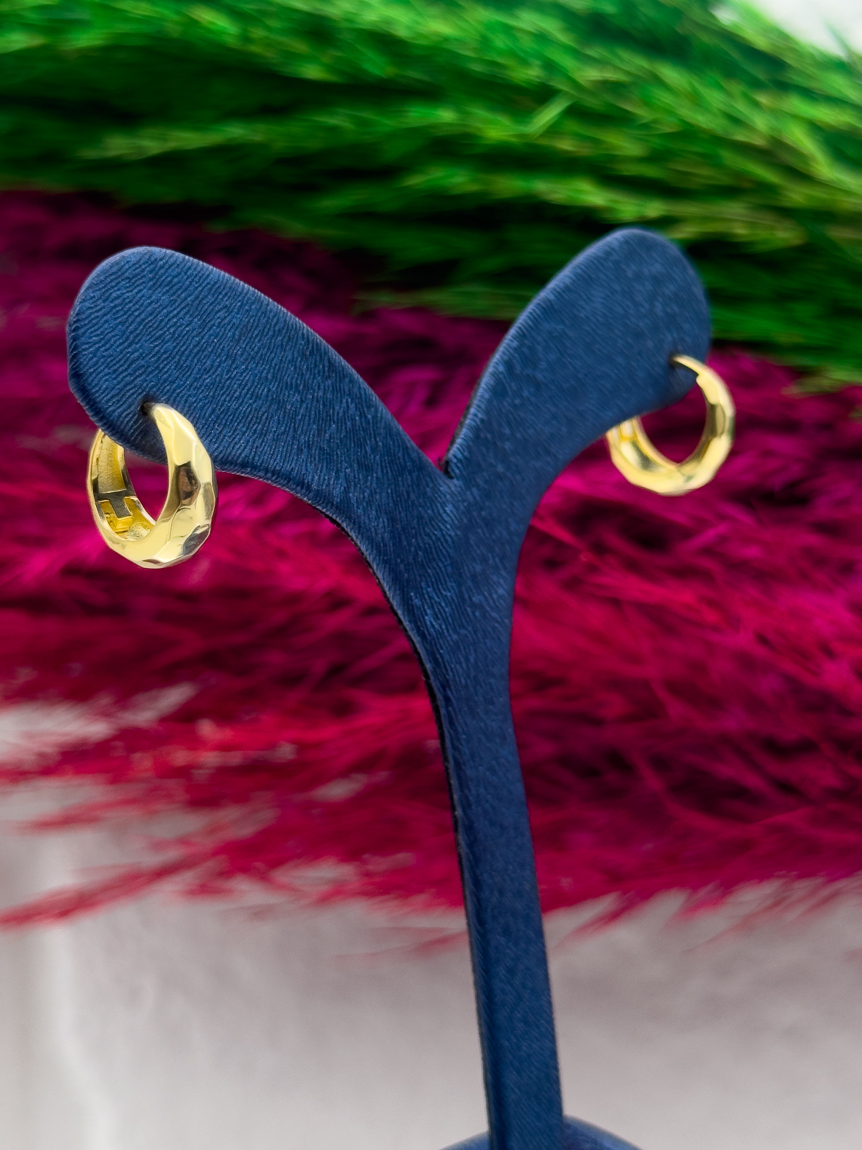 925 Ayar Gümüş Kalemli Gold Renk Halka Modeli Zarif Kadın Küpe