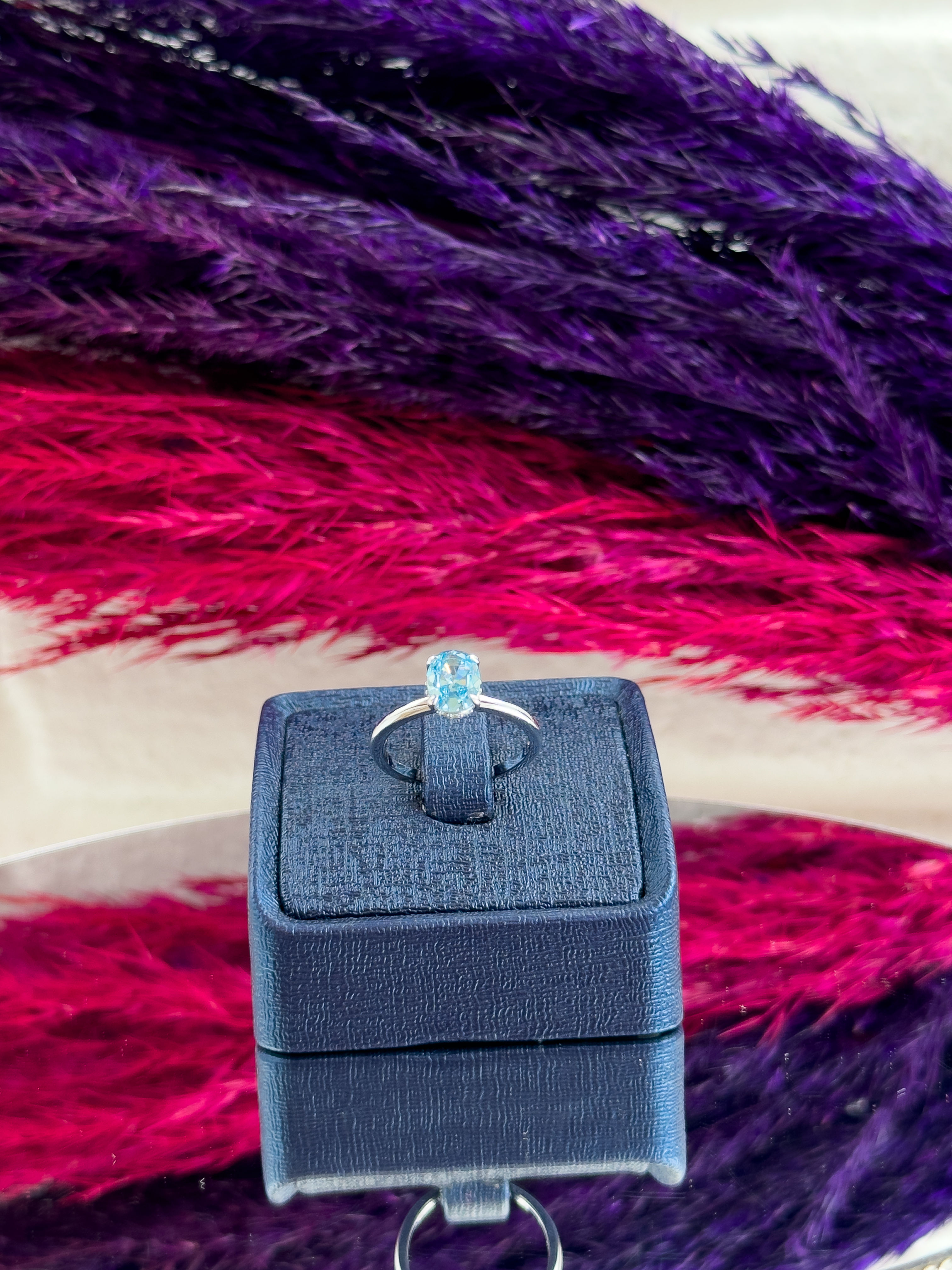 925 Ayar Gümüş Aquamarin Taşlı Pırlanta Montürlü Popüler Kadın Yüzük