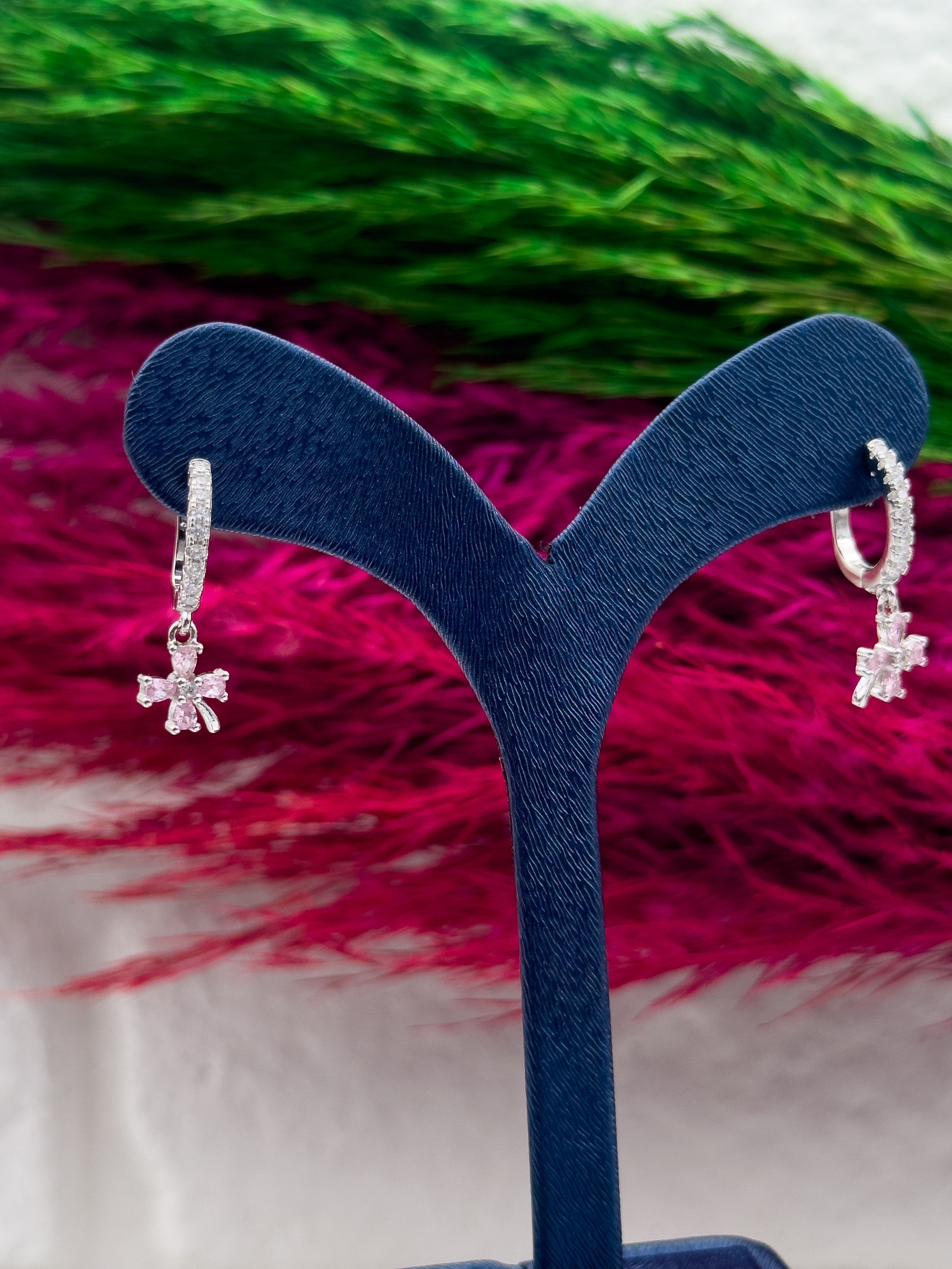 925 Ayar Gümüş Pembe Kuvars Taşlı Sallantılı Zarif Kadın Küpe