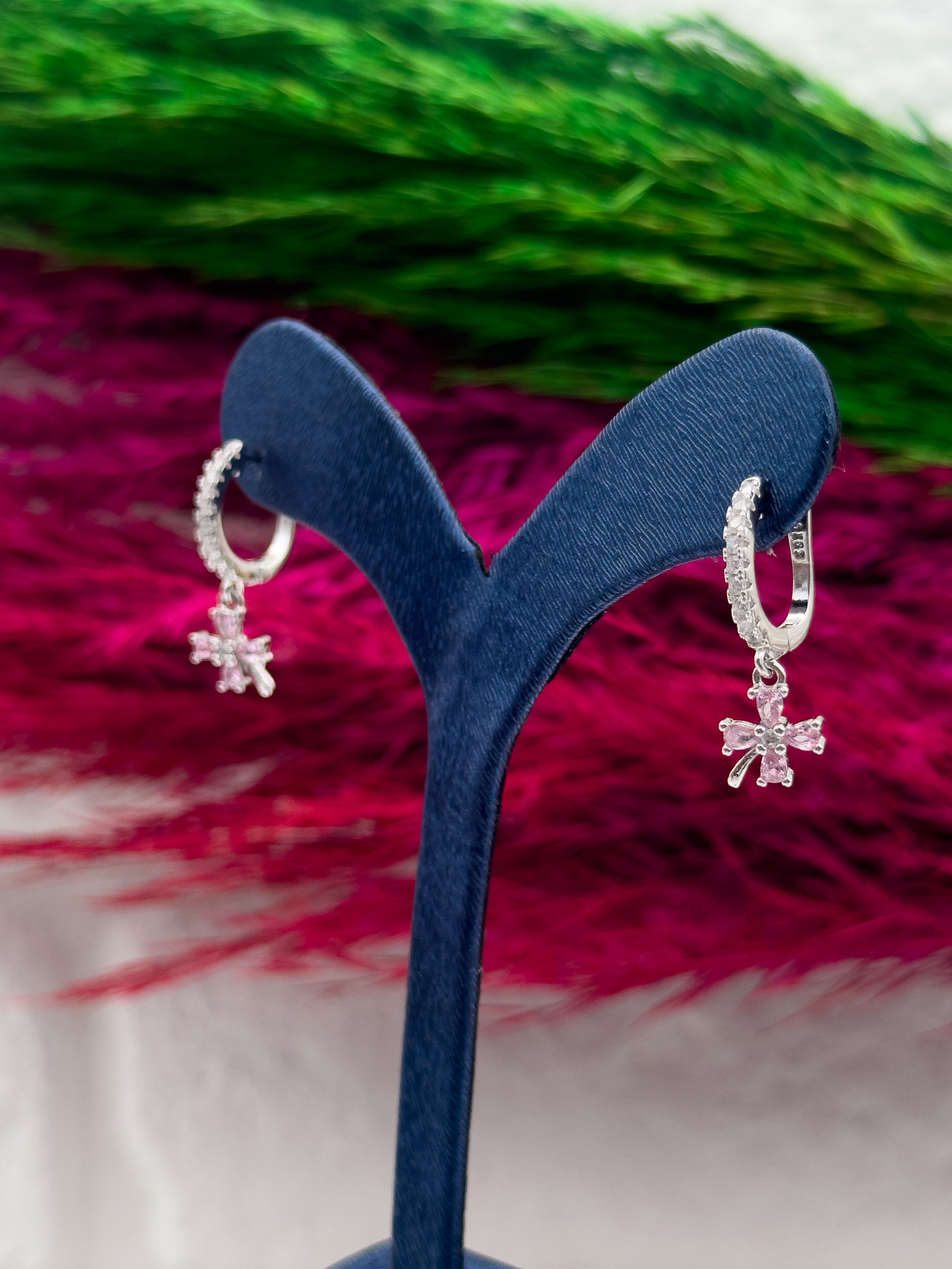 925 Ayar Gümüş Pembe Kuvars Taşlı Sallantılı Zarif Kadın Küpe