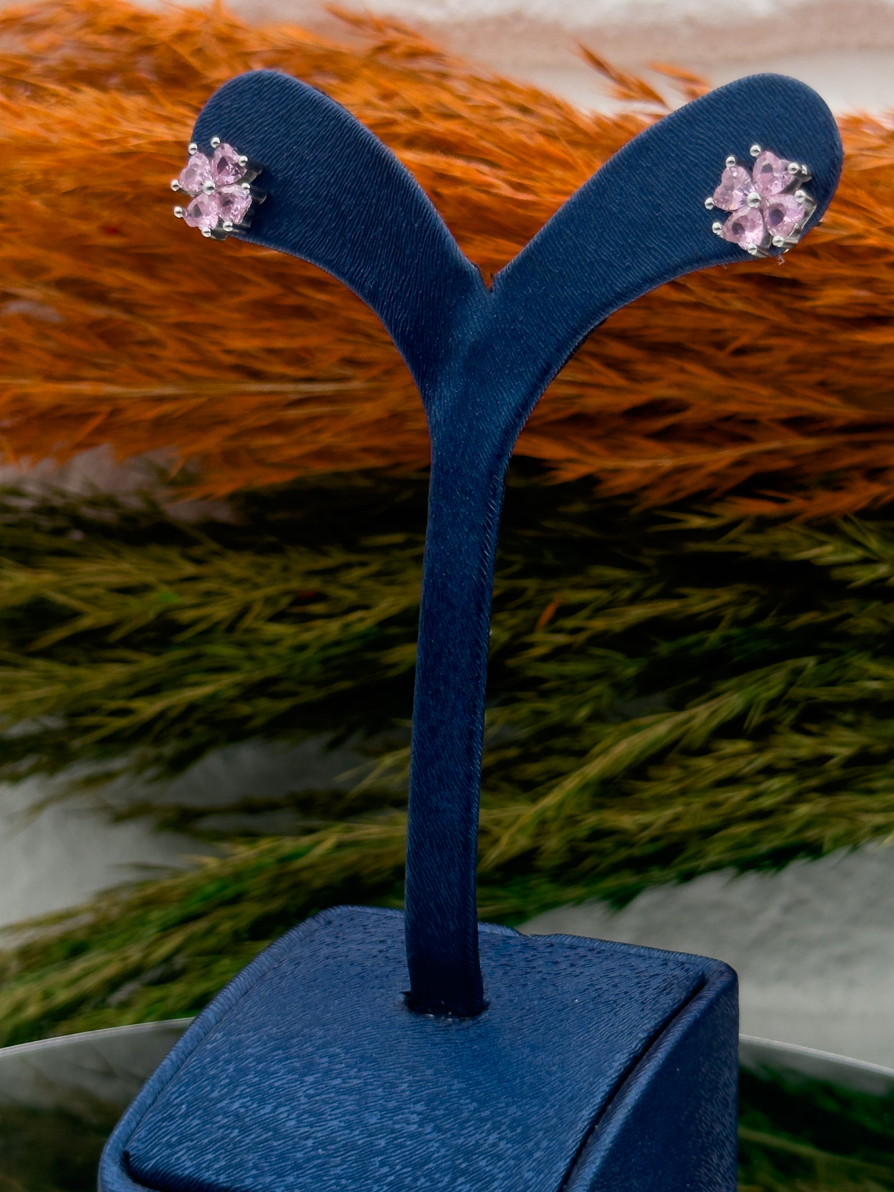 925 Ayar Gümüş Kalpli Pembe Kuvars Taşlı Zarif Kadın Küpe