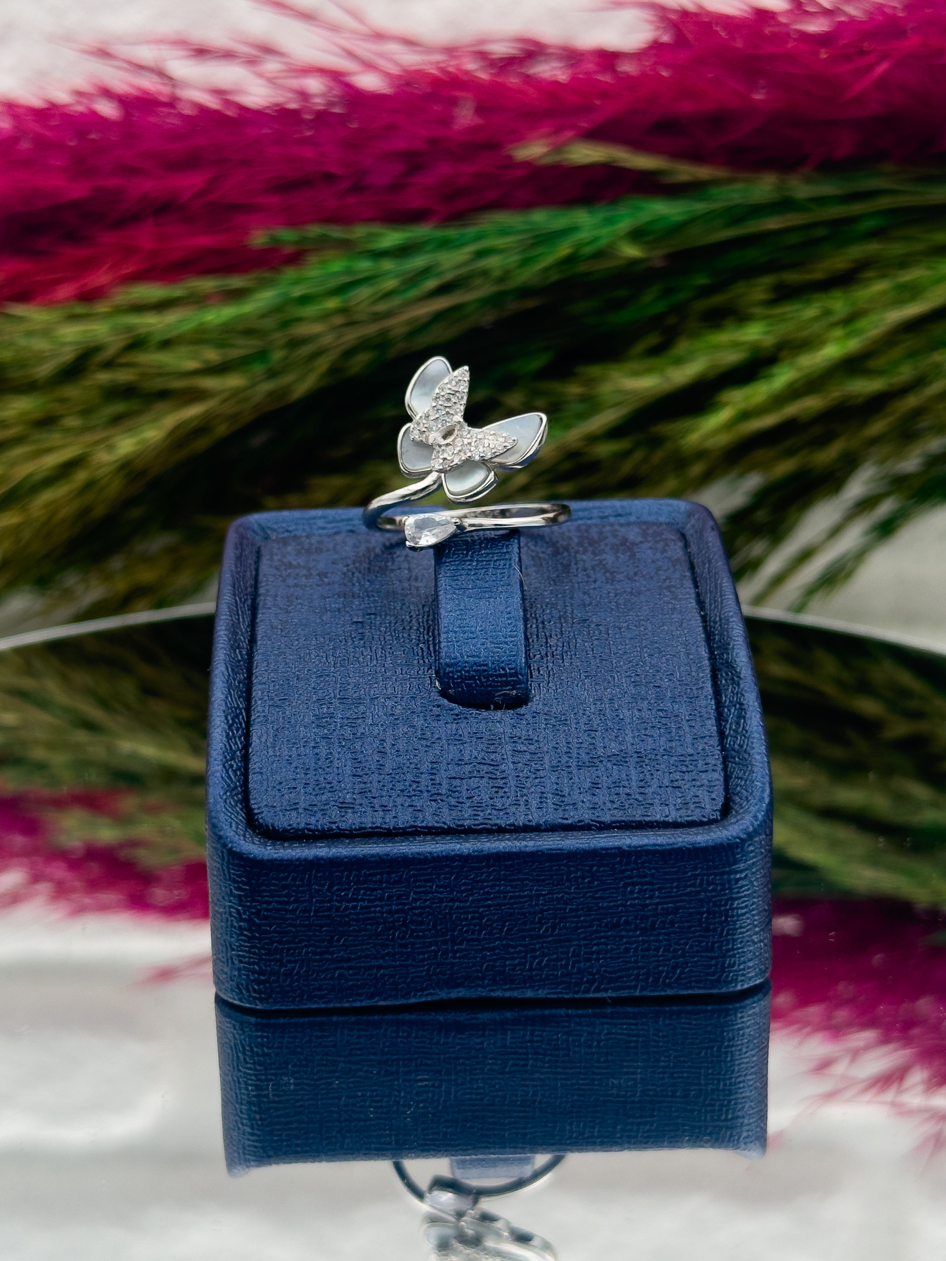 925 Ayar Gümüş Sedefli Kelebek Tasarım Zarif Kadın Yüzük