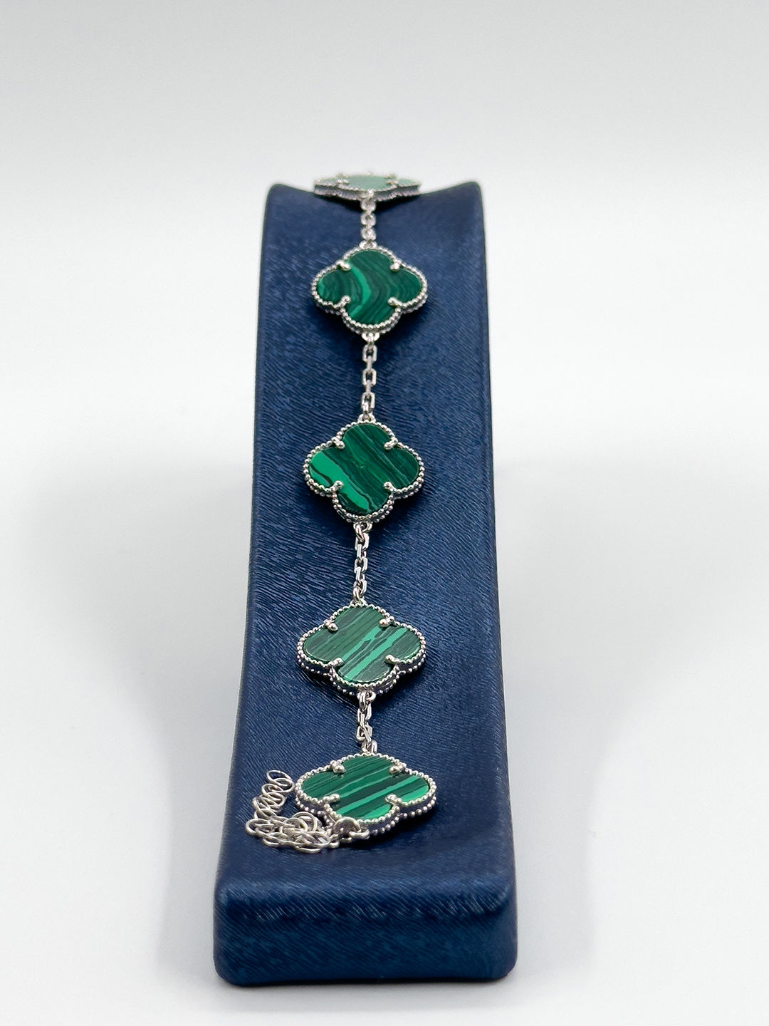 5'li İri Boy Malachite Taşlı Yonca Kadın Gümüş Bileklik