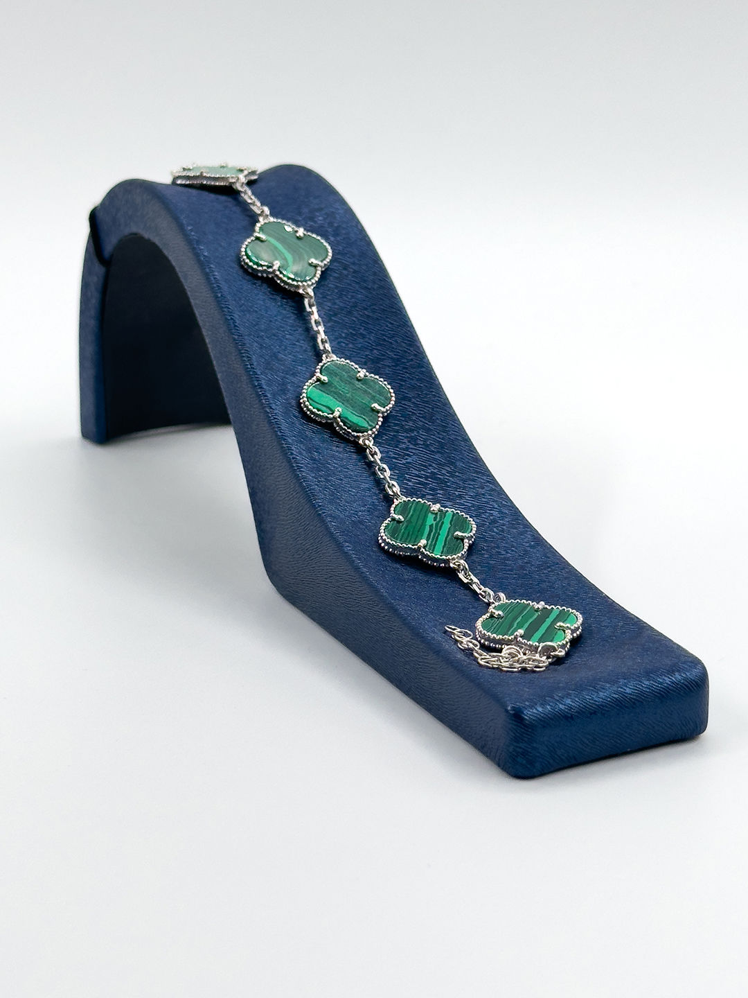 5'li İri Boy Malachite Taşlı Yonca Kadın Gümüş Bileklik