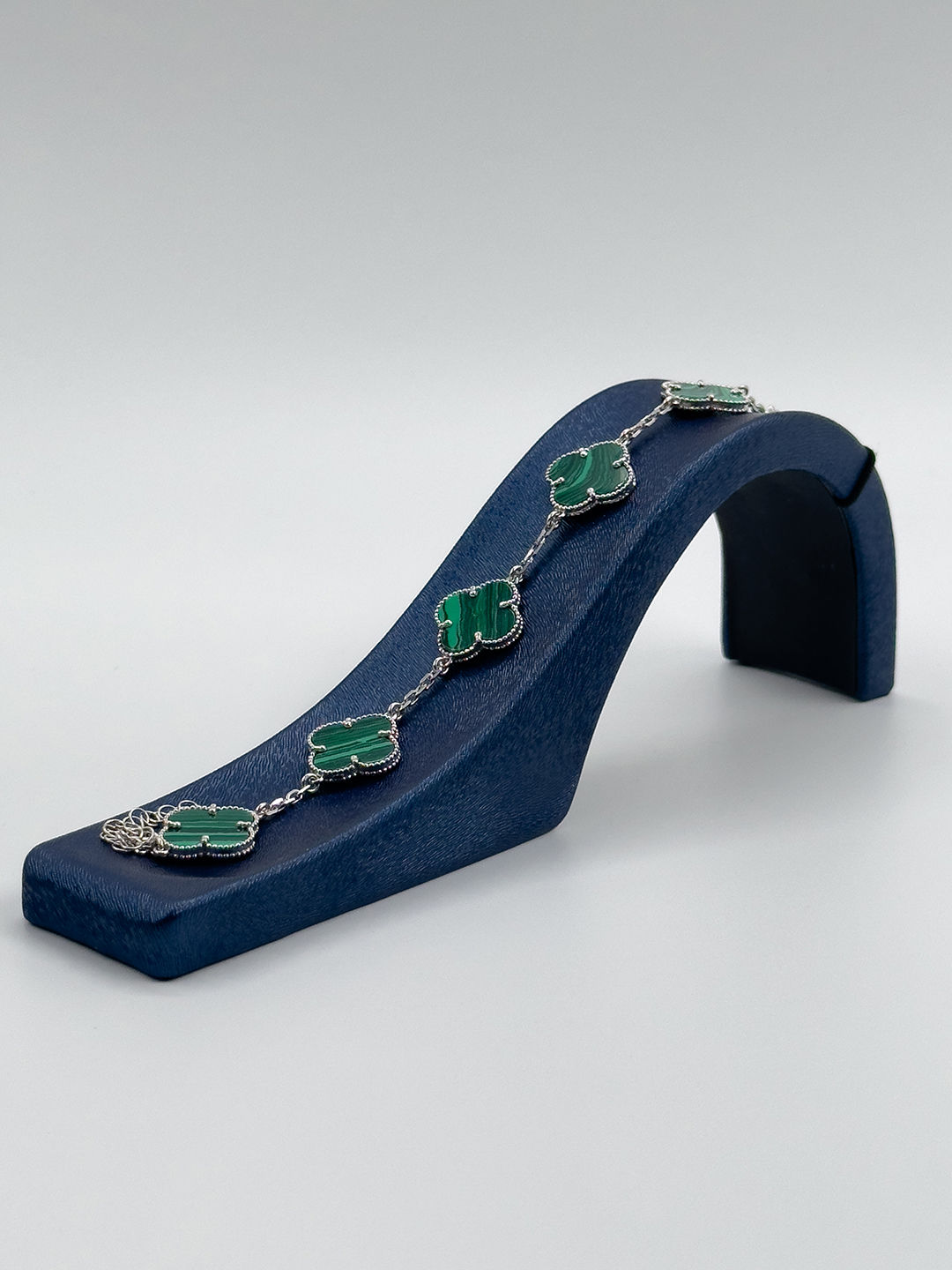 5'li İri Boy Malachite Taşlı Yonca Kadın Gümüş Bileklik