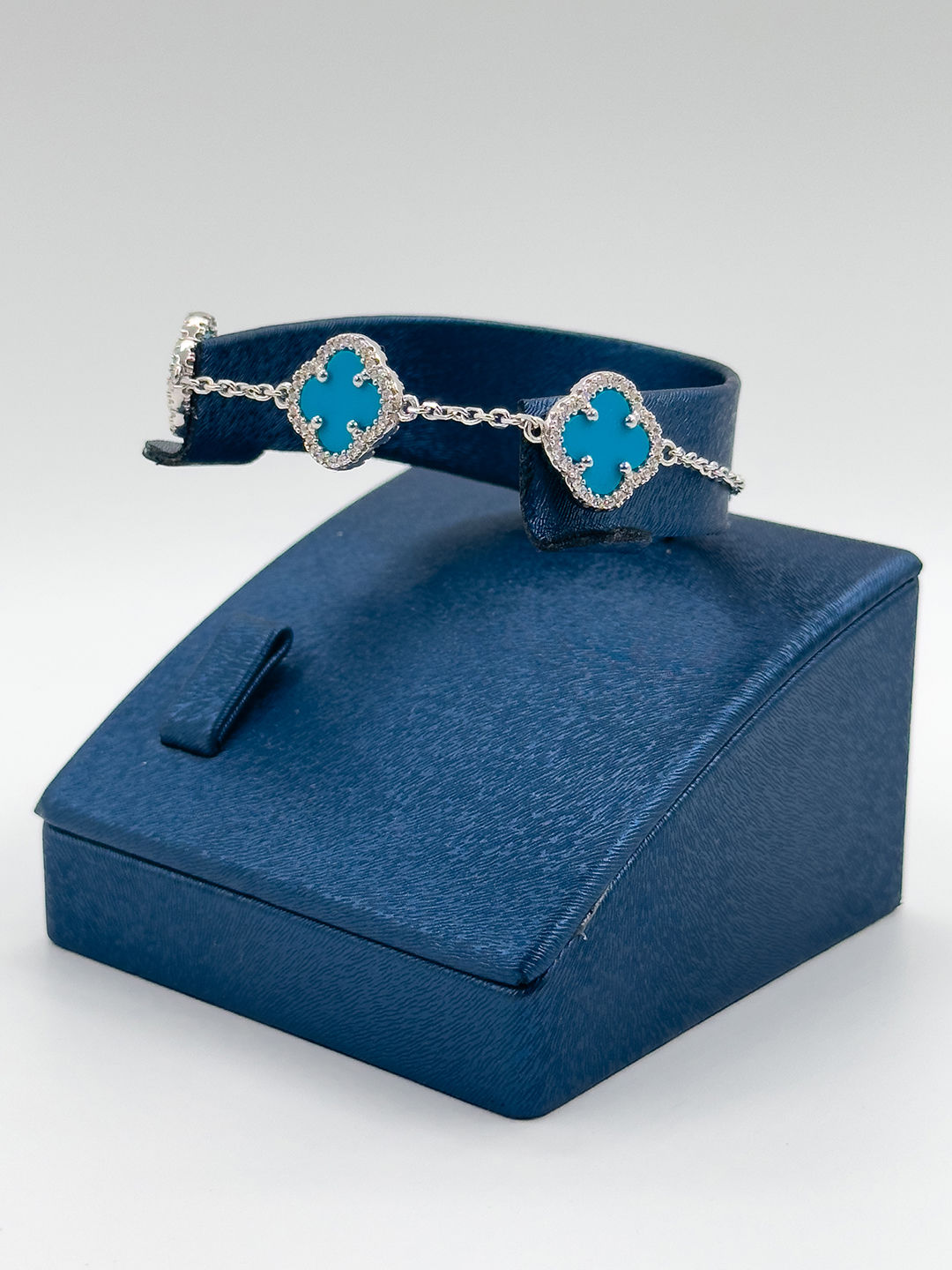 Firuze Taşlı 3'lü Yonca Kadın Gümüş Bileklik