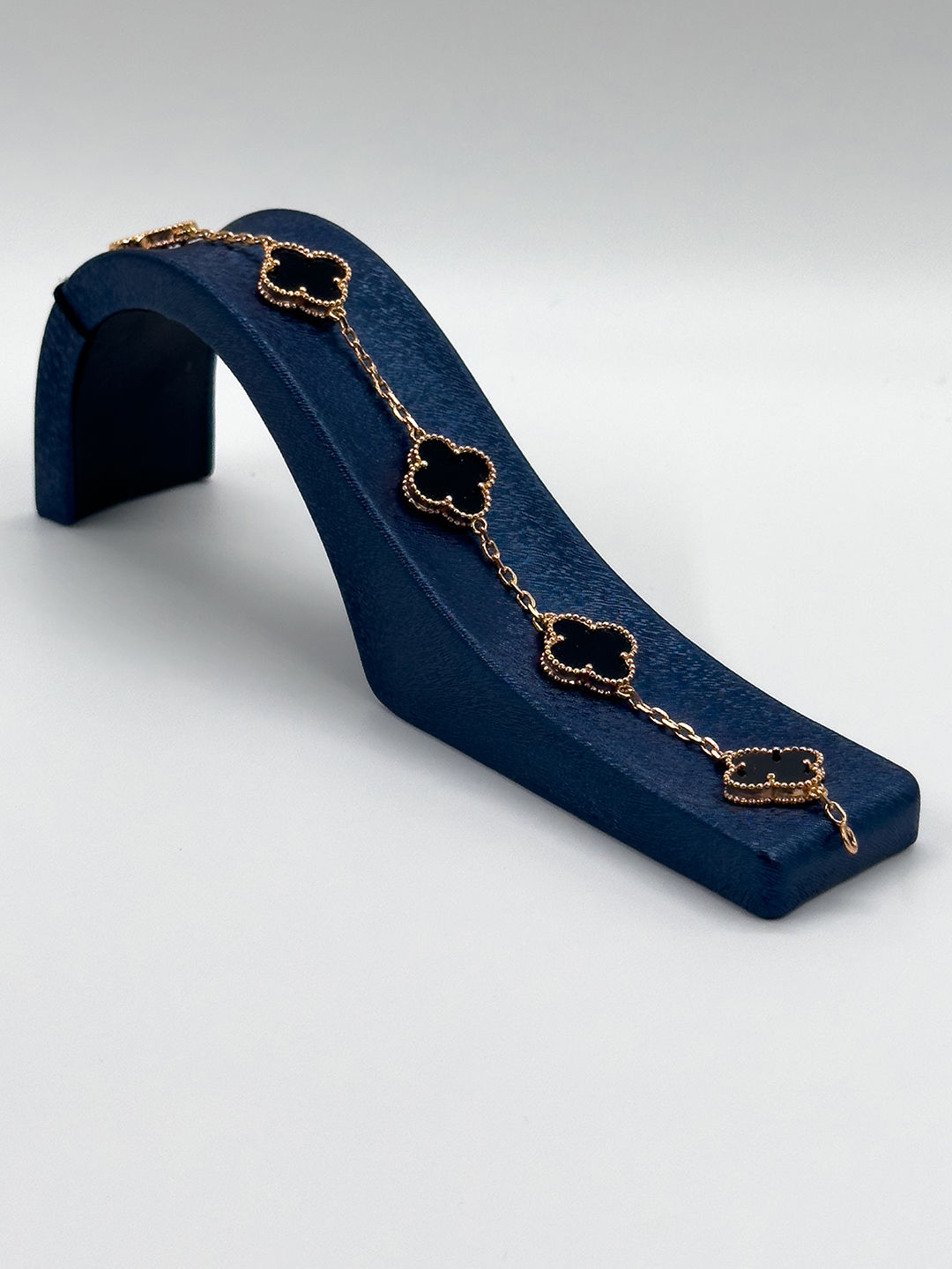 Rose Gold 5'li Onix Taşlı Yonca Kadın Gümüş Bileklik