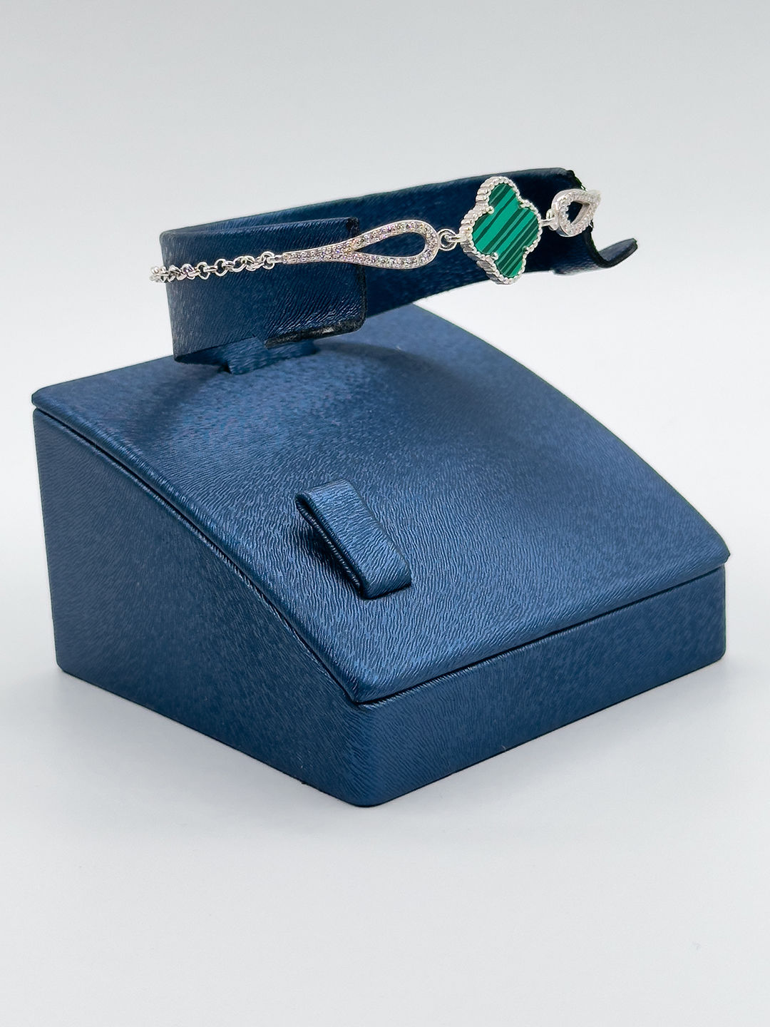 Malachite Taşlı Spor Yonca Kadın Gümüş Bileklik