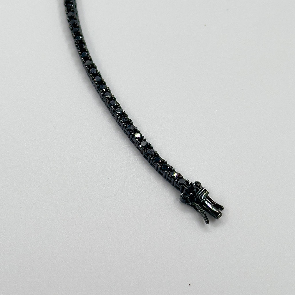 925 Ayar Gümüş Onix Taşlı Siyah Rodajlı Su Yolu Modeli 4MM Lüks Kadın Bileklik