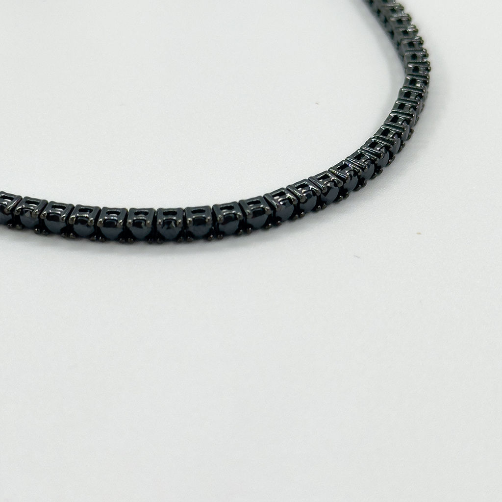 925 Ayar Gümüş Onix Taşlı Siyah Rodajlı Su Yolu Modeli 4MM Lüks Kadın Bileklik