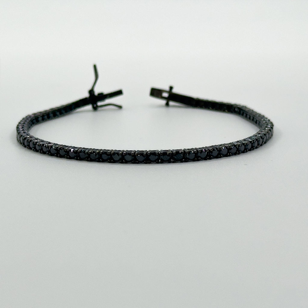 925 Ayar Gümüş Onix Taşlı Siyah Rodajlı Su Yolu Modeli 4MM Lüks Kadın Bileklik