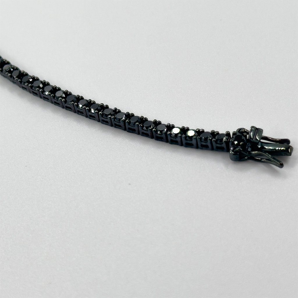 925 Ayar Gümüş Onix Taşlı Siyah Rodajlı Su Yolu Modeli 4MM Lüks Kadın Bileklik