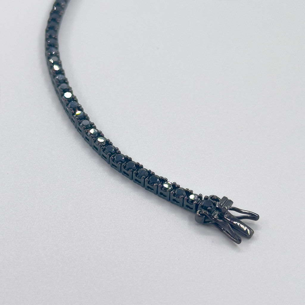 Onix Taşlı Siyah Rodajlı Su Yolu Gümüş Bileklik - 2MM - LVRBLK03