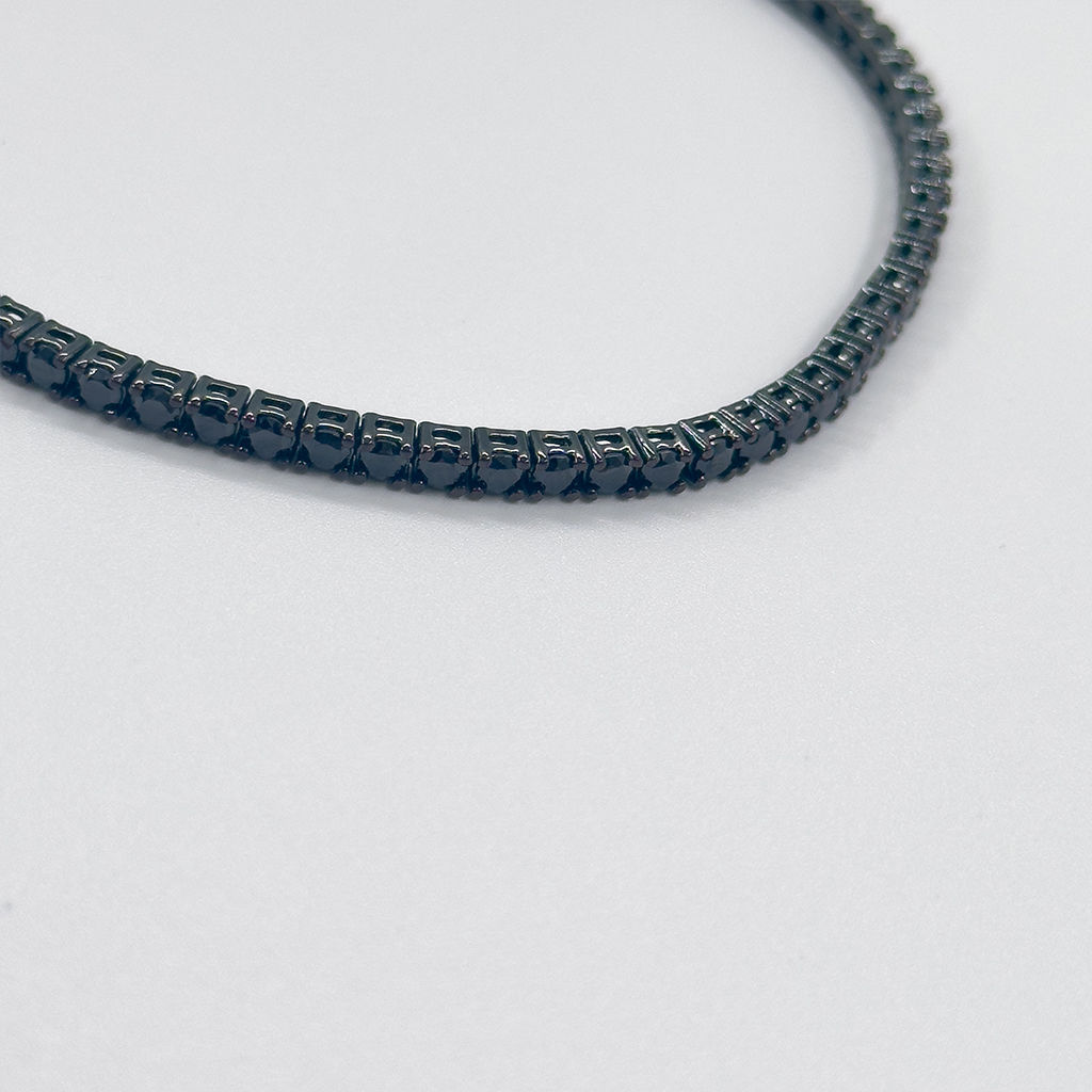 Onix Taşlı Siyah Rodajlı Su Yolu Gümüş Bileklik - 2MM - LVRBLK03