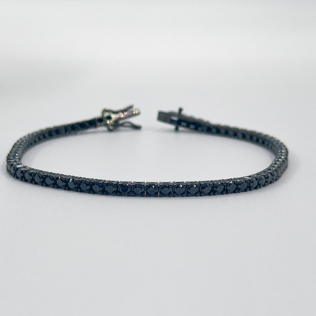 Onix Taşlı Siyah Rodajlı Su Yolu Gümüş Bileklik - 2MM - LVRBLK03