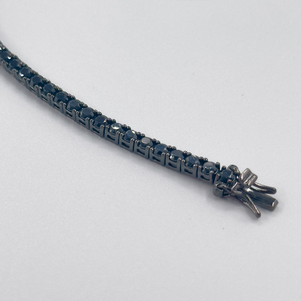 Onix Taşlı Siyah Rodajlı Su Yolu Gümüş Bileklik - 3MM - LVRBLK06