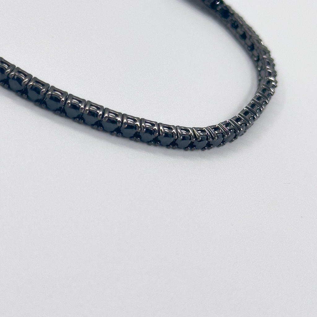 Onix Taşlı Siyah Rodajlı Su Yolu Gümüş Bileklik - 3MM - LVRBLK07