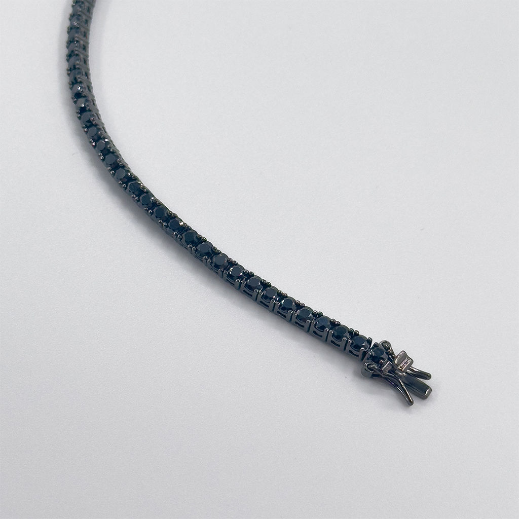 Onix Taşlı Siyah Rodajlı Su Yolu Gümüş Bileklik - 3MM - LVRBLK06