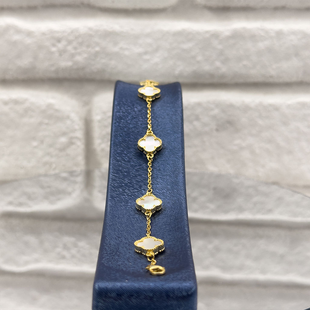 925 Ayar Gümüş 5’li Sedef Taşlı Yonca Modeli Zarif Trend Kadın Bileklik