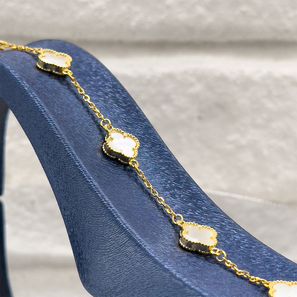 925 Ayar Gümüş 5’li Sedef Taşlı Yonca Modeli Zarif Trend Kadın Bileklik