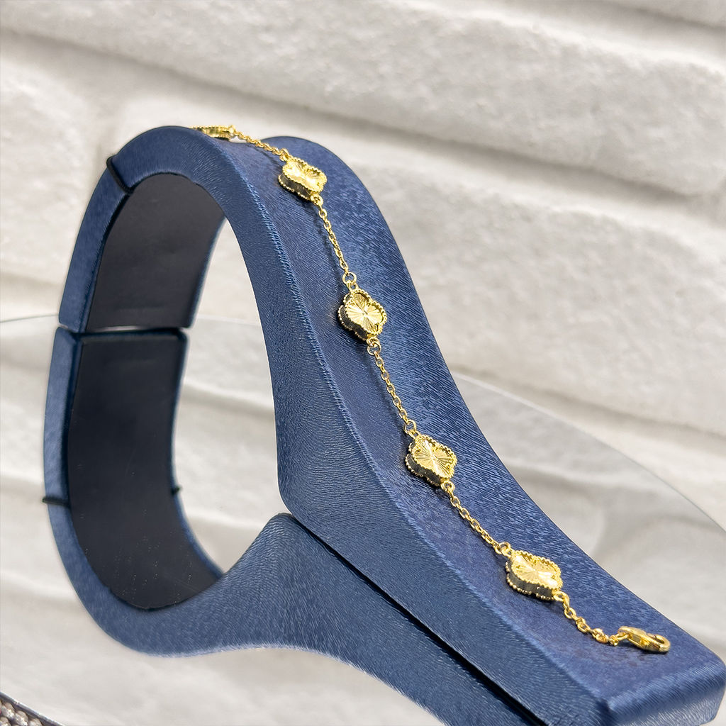 Gold Renk Yonca Gümüş Bileklik