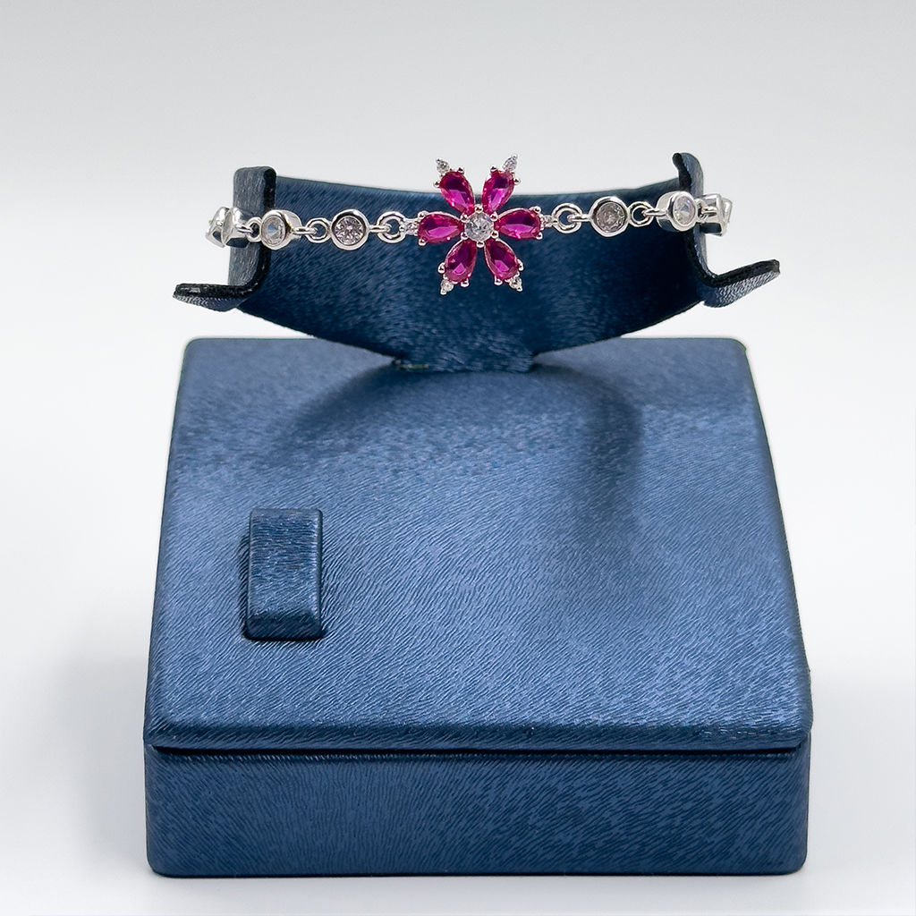 Kırmızı Taşlı Lotus Spor Gümüş Bileklik