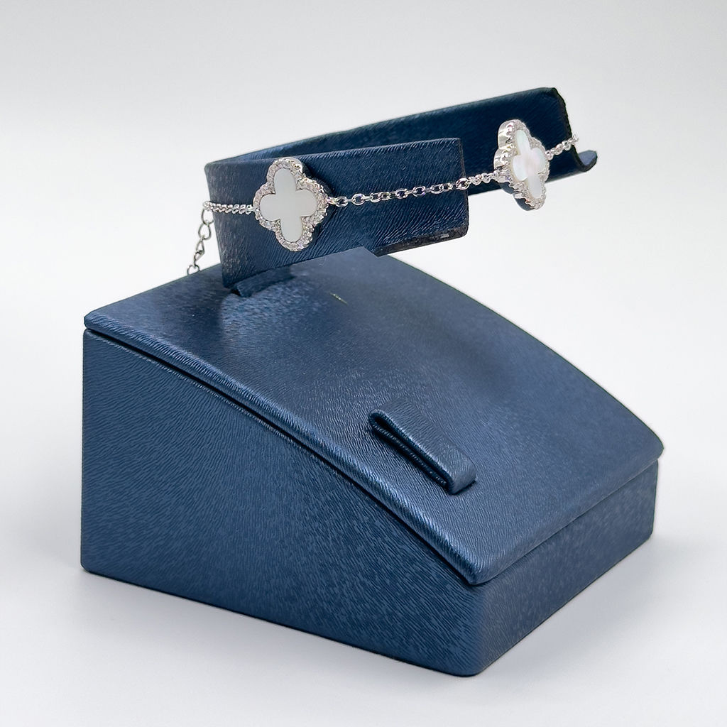 Sedef Taşlı Yonca 925 Ayar Gümüş Bileklik