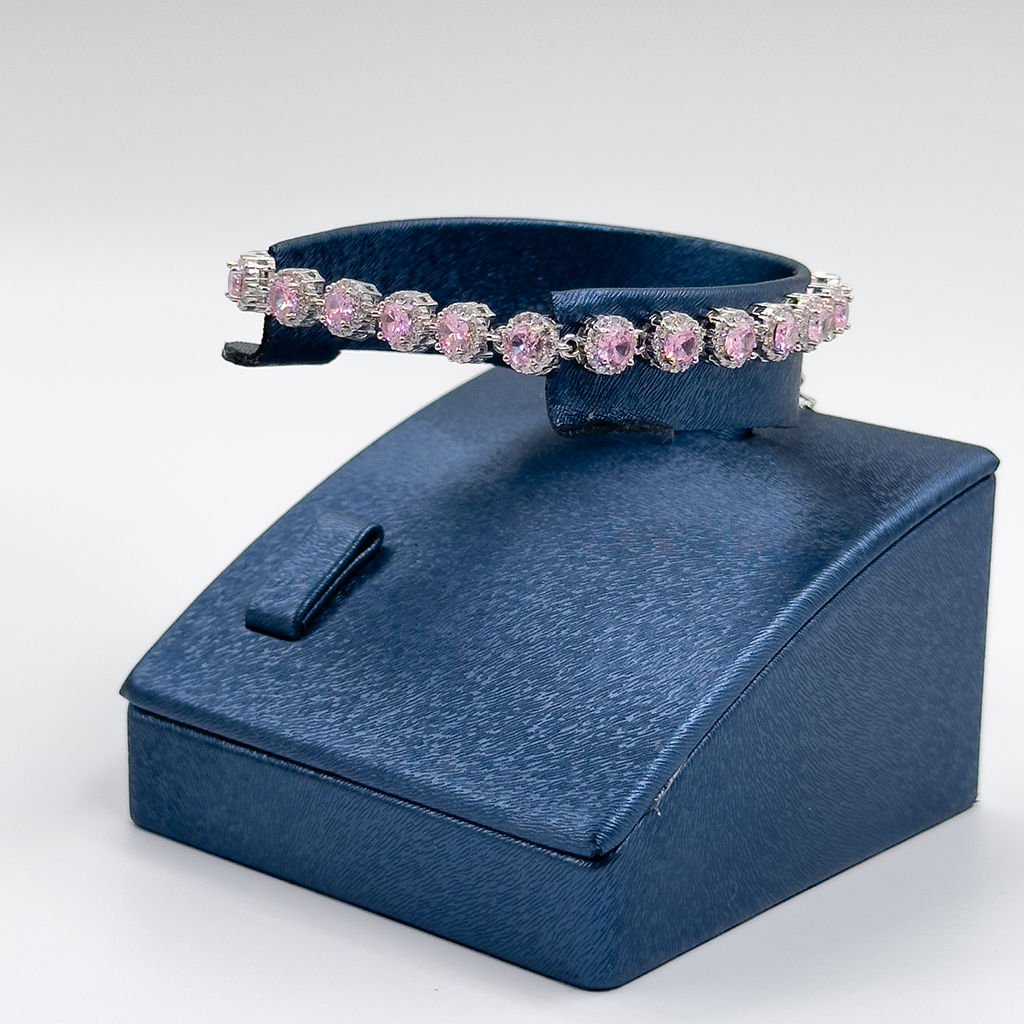 Pırlanta Montür Pink Kuvars Gümüş Bileklik