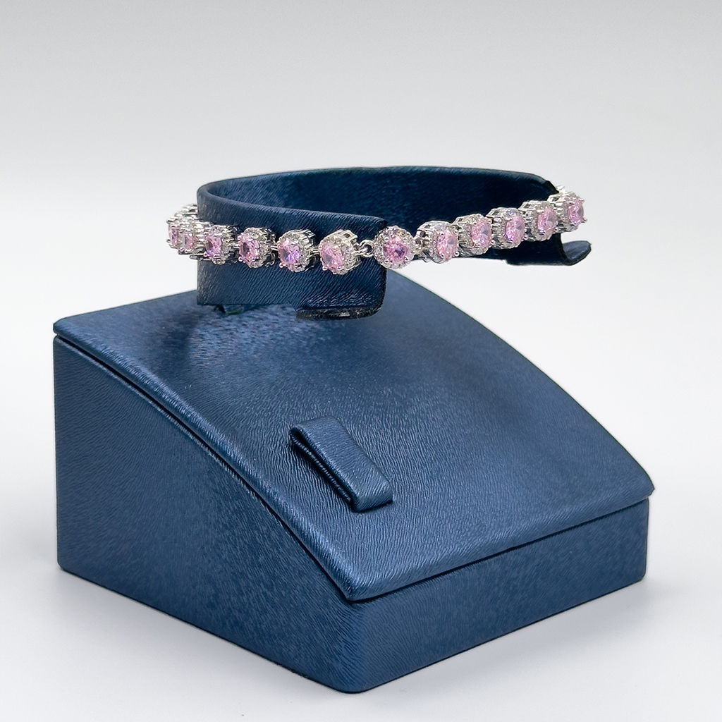 Pırlanta Montür Pink Kuvars Gümüş Bileklik