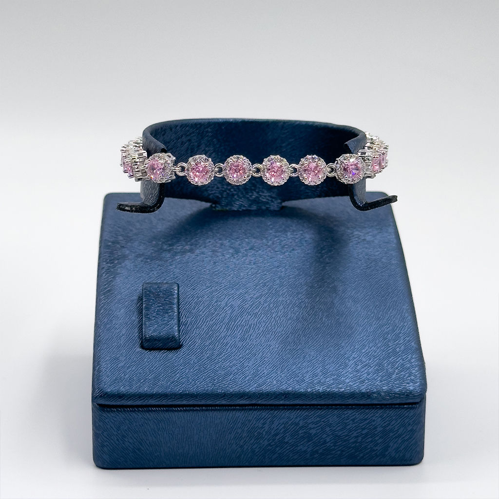 Pırlanta Montür Pink Kuvars Gümüş Bileklik