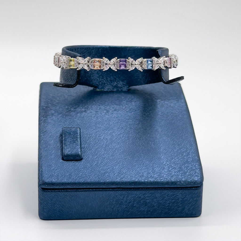 Pırlanta Montür Mix Taşlı Gümüş Bileklik