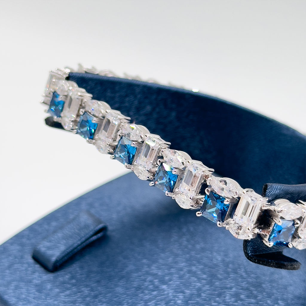 Pırlanta Montür Safir Gümüş Bileklik