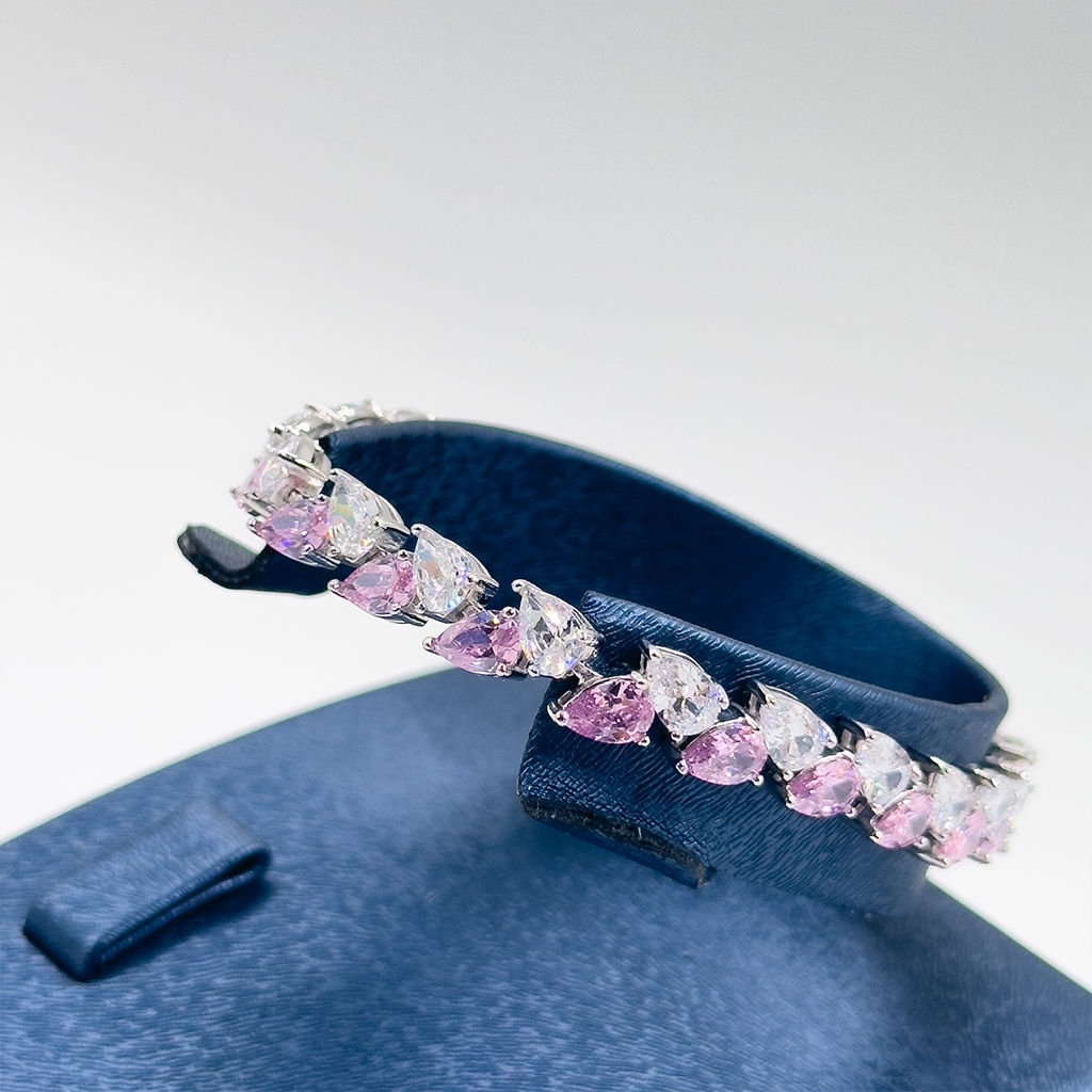 Pırlanta Montür Pembe Kuvars Gümüş Bileklik