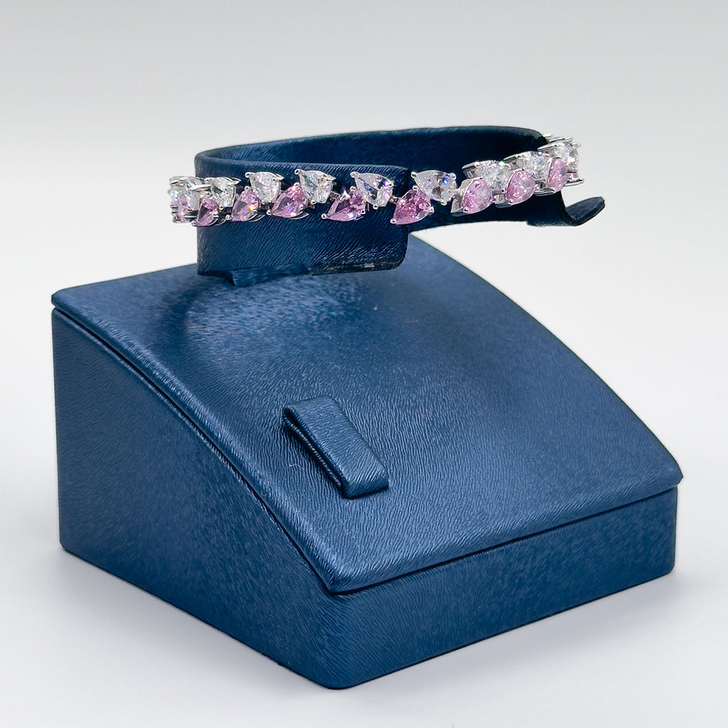 Pırlanta Montür Pembe Kuvars Gümüş Bileklik