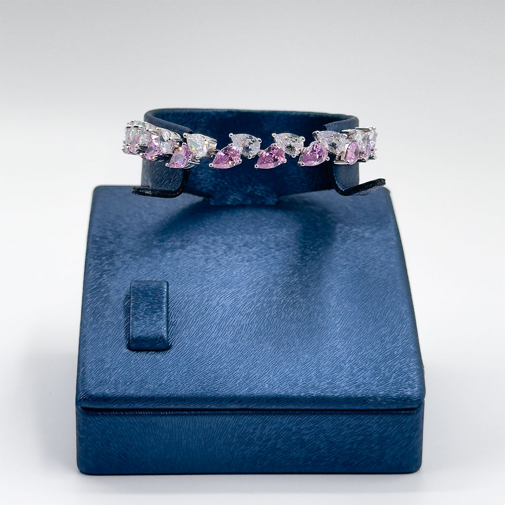 Pırlanta Montür Pembe Kuvars Gümüş Bileklik