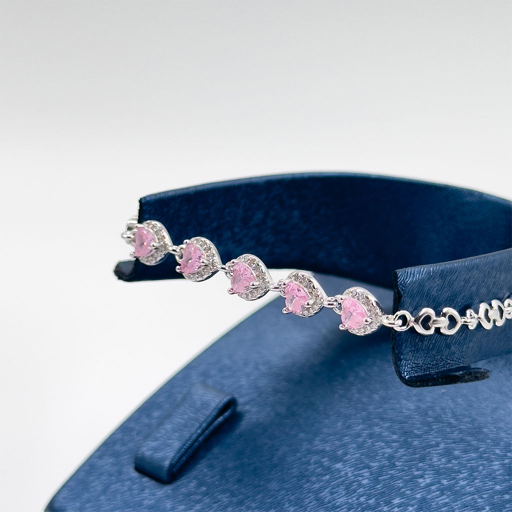 Pembe Kuvars Kalpli Gümüş Bileklik