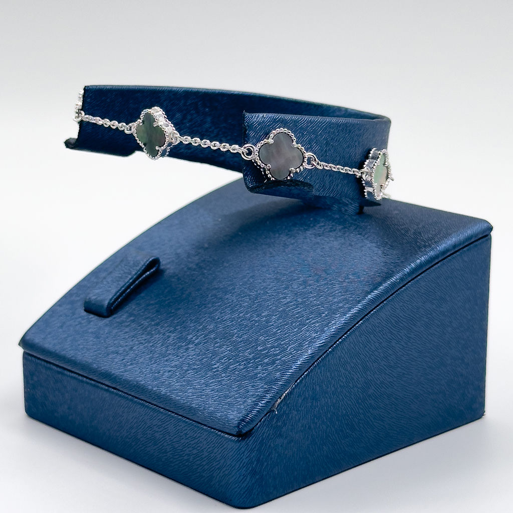 Doğal Taşlı Yonca Gümüş Bileklik