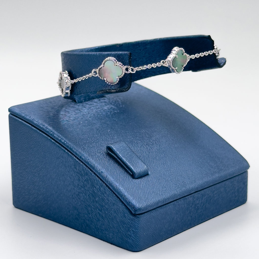 Doğal Taşlı Yonca Gümüş Bileklik