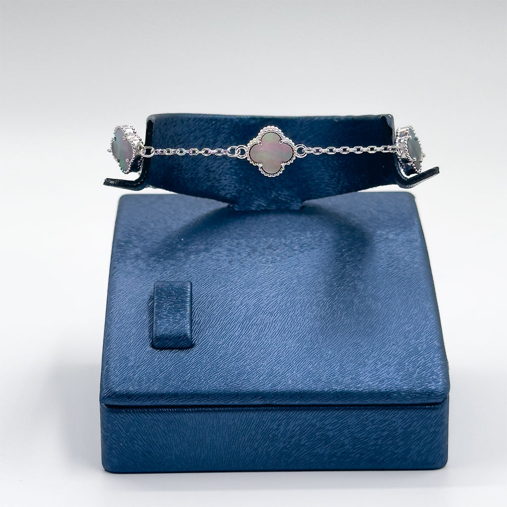 Doğal Taşlı Yonca Gümüş Bileklik