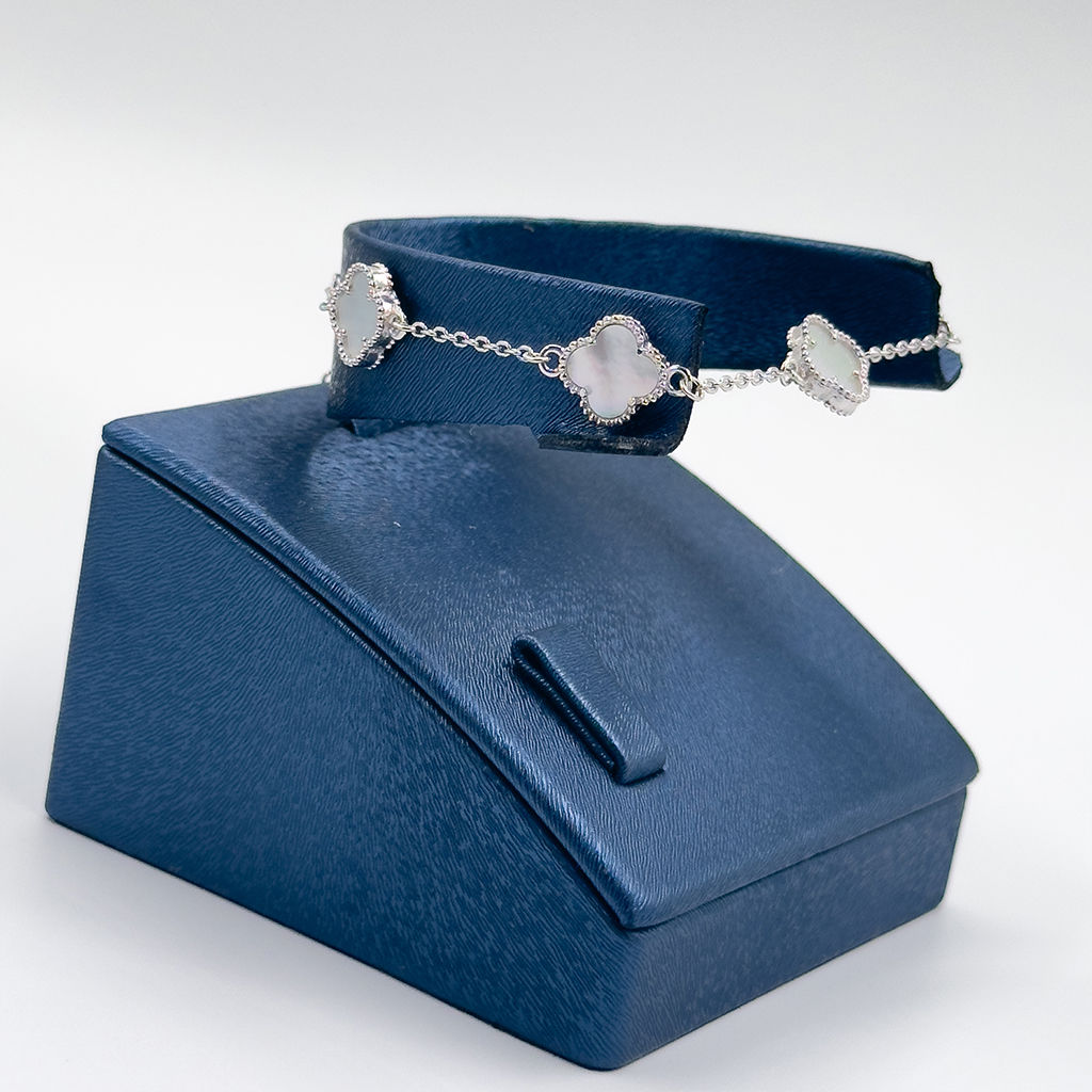 Sedef Taşlı Yonca Gümüş Bileklik