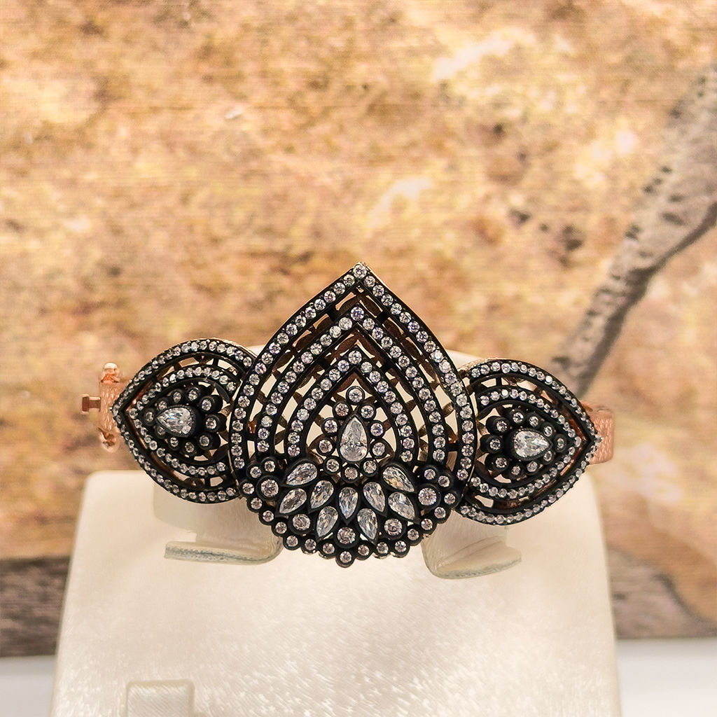 Rosegold Elmas Montür Özel Kelepçe Gümüş Bileklik