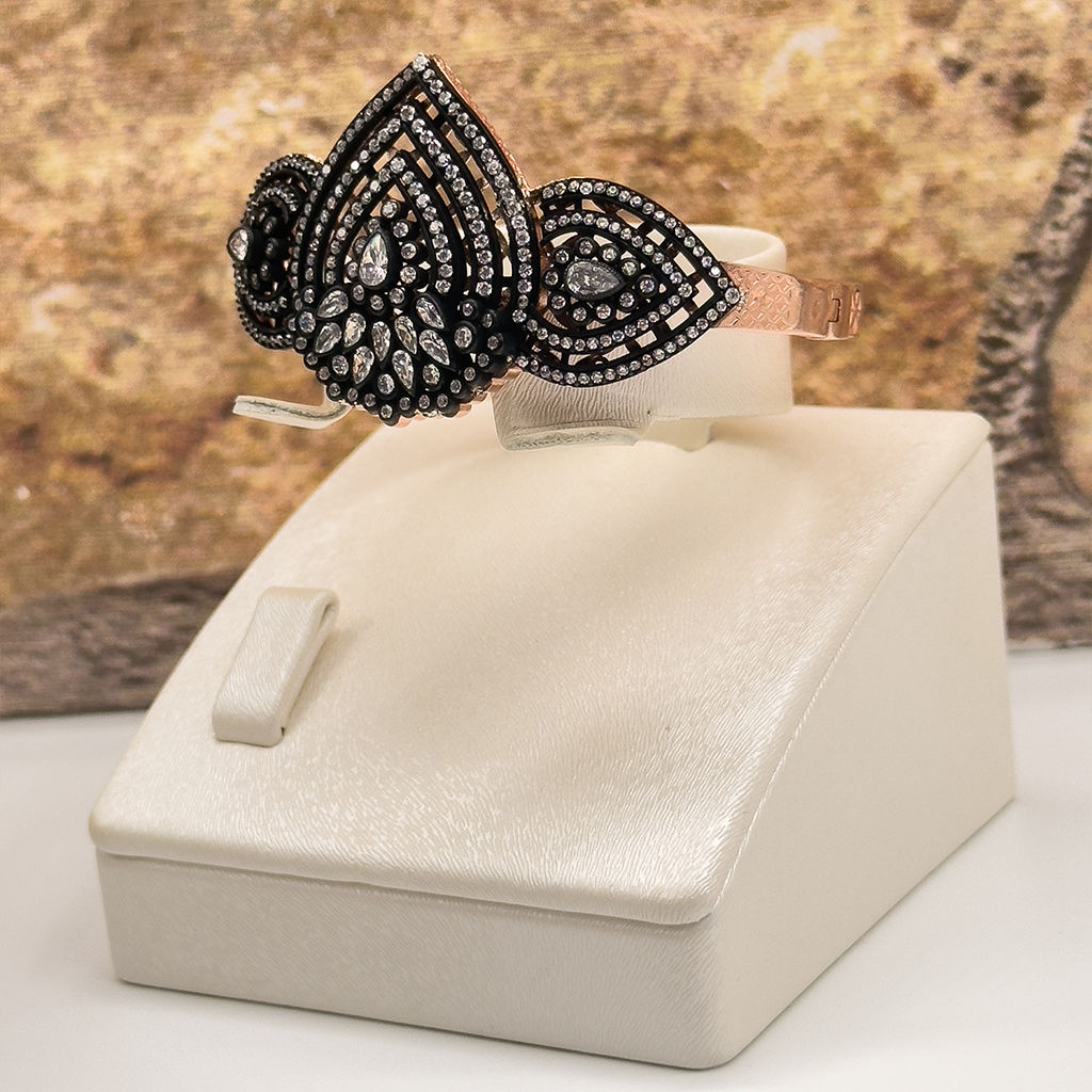Rosegold Elmas Montür Özel Kelepçe Gümüş Bileklik