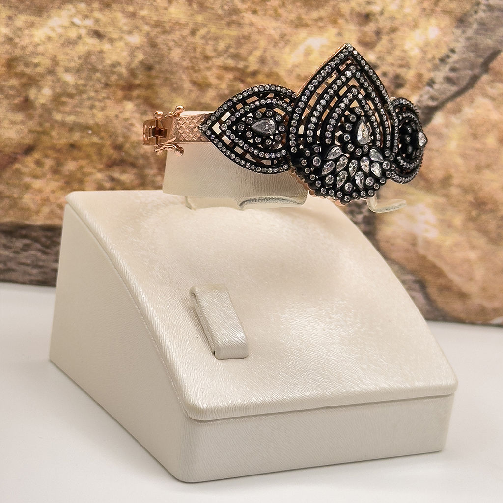 Rosegold Elmas Montür Özel Kelepçe Gümüş Bileklik