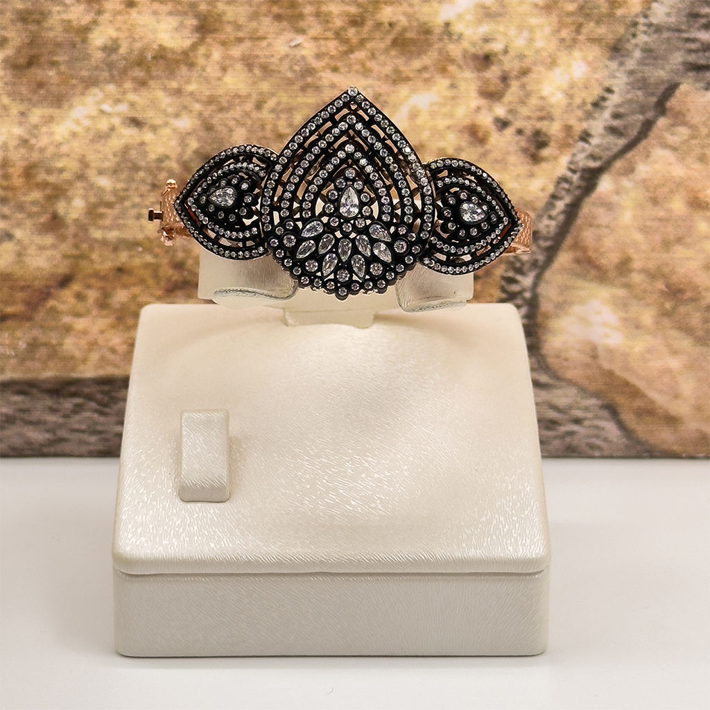 Rosegold Elmas Montür Özel Kelepçe Gümüş Bileklik